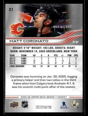 2025-26 Upper Deck #21 Matt Coronato - Hockey Card Single