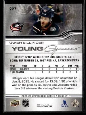 2025-26 Upper Deck #227 Owen Sillinger - Hockey Card Single