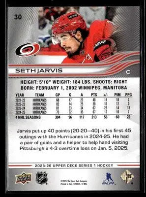 2025-26 Upper Deck #30 Seth Jarvis - Hockey Card Single