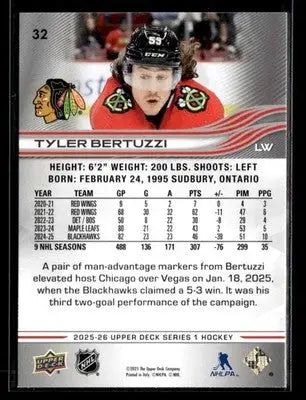 2025-26 Upper Deck #32 Tyler Bertuzzi - Hockey Card Single