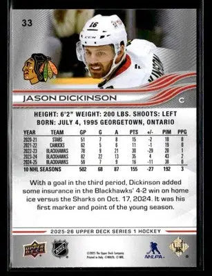 2025-26 Upper Deck #33 Jason Dickinson - Hockey Card Single