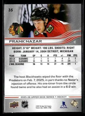 2025-26 Upper Deck #35 Frank Nazar - Hockey Card Single
