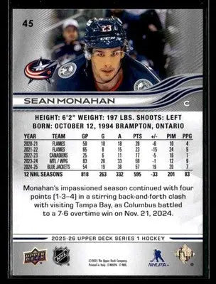 2025-26 Upper Deck #45 Sean Monahan - Hockey Card Single