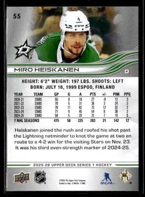 2025-26 Upper Deck #55 Miro Heiskanen - Hockey Card Single