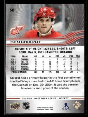 2025-26 Upper Deck #58 Ben Chiarot - Hockey Card Single