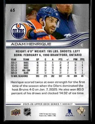 2025-26 Upper Deck #65 Adam Henrique - Hockey Card Single