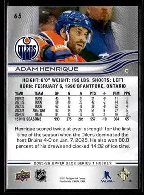 2025-26 Upper Deck #65 Adam Henrique - Hockey Card Single