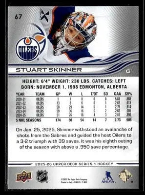 2025-26 Upper Deck #67 Stuart Skinner - Hockey Card Single
