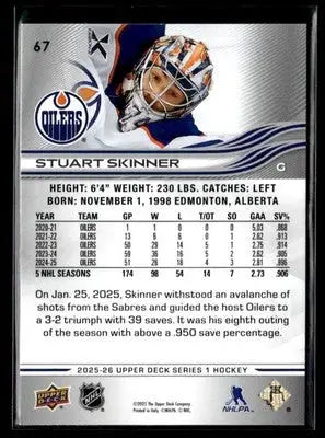 2025-26 Upper Deck #67 Stuart Skinner - Hockey Card Single
