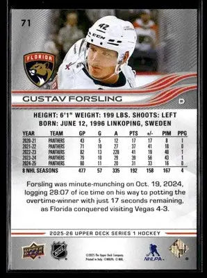 2025-26 Upper Deck #71 Gustav Forsling - Hockey Card Single