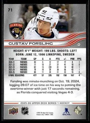 2025-26 Upper Deck #71 Gustav Forsling - Hockey Card Single