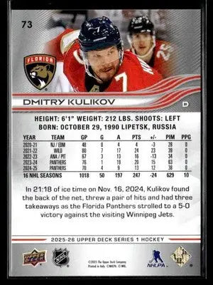 2025-26 Upper Deck #73 Dmitry Kulikov - Hockey Card Single