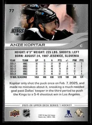 2025-26 Upper Deck #77 Anze Kopitar - Hockey Card Single