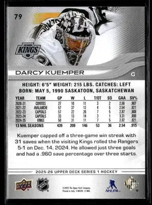 2025-26 Upper Deck #79 Darcy Kuemper - Hockey Card Single