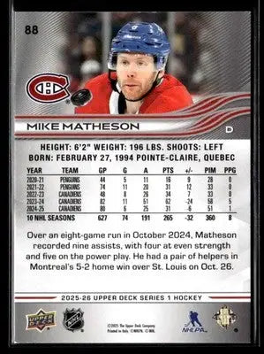 2025-26 Upper Deck #88 Mike Matheson - Hockey Card Single