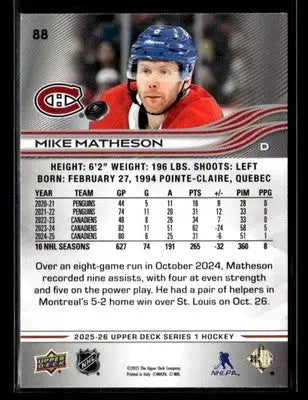 2025-26 Upper Deck #88 Mike Matheson - Hockey Card Single