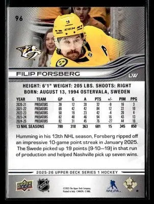 2025-26 Upper Deck #96 Filip Forsberg - Hockey Card Single