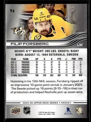 2025-26 Upper Deck #96 Filip Forsberg - Hockey Card Single