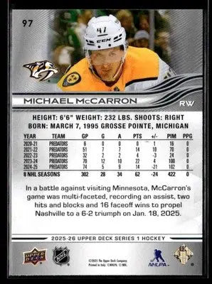 2025-26 Upper Deck #97 Michael McCarron - Hockey Card Single