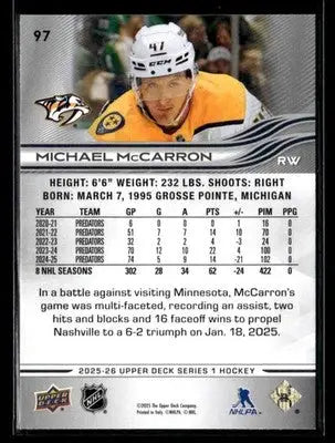 2025-26 Upper Deck #97 Michael McCarron - Hockey Card Single
