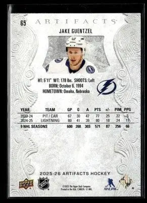 2025-26 Upper Deck Artifacts Jake Guentzel #65 Tampa Bay Lightning - Hockey Card Single