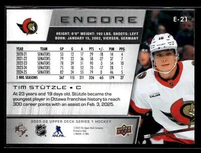 2025-26 Upper Deck #E-21 Tim Stutzle Encore - Hockey Card Single