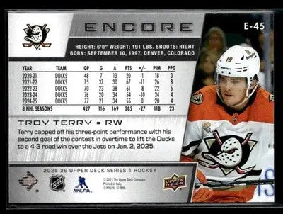 2025-26 Upper Deck #E-45 Troy Terry Encore - Hockey Card Single