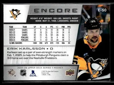 2025-26 Upper Deck #E-50 Erik Karlsson Encore - Hockey Card Single