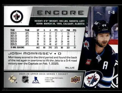 2025-26 Upper Deck #E-8 Josh Morrissey Encore Blue - Hockey Card Single