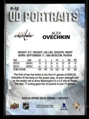 2025-26 Upper Deck #P-12 Alex Ovechkin UD Portraits - Hockey Card Single