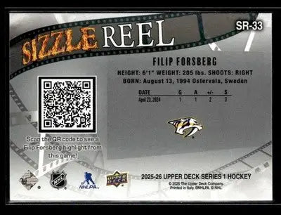 2025-26 Upper Deck #SR-33 Filip Forsberg Sizzle Reel - Hockey Card Single
