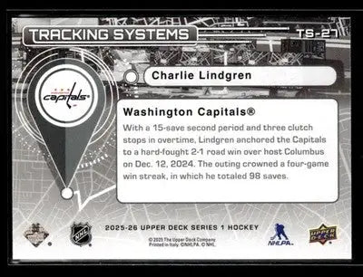 2025-26 Upper Deck #TS-27 Charlie Lindgren Tracking Systems - Hockey Card Single