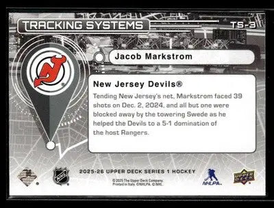 2025-26 Upper Deck #TS-3 Jacob Markstrom Tracking Systems - Hockey Card Single