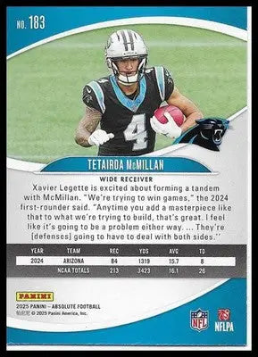 2025 Absolute #183 Tetairoa McMillan Blue Parallel RC Carolina Panthers - Football Card Single