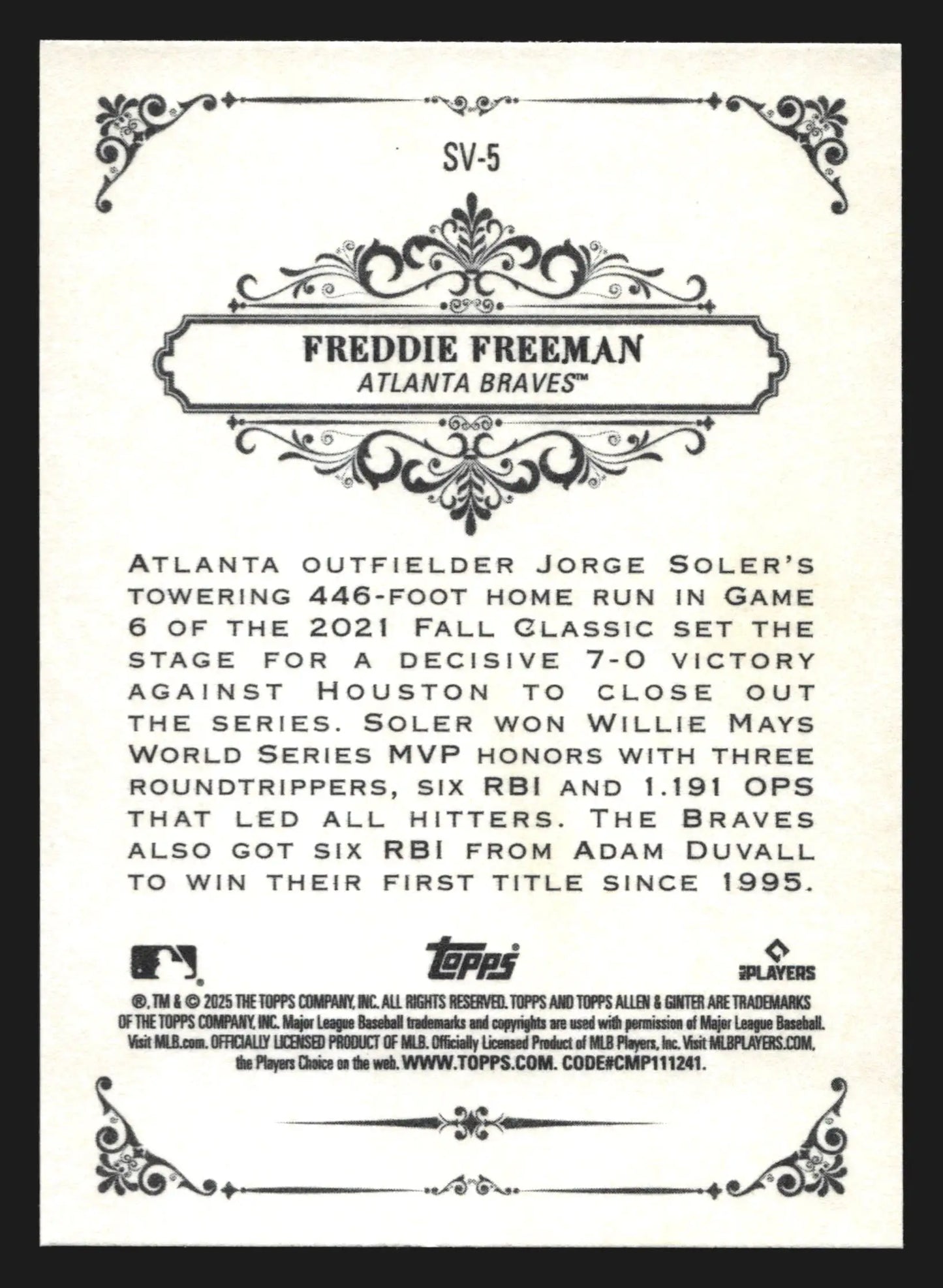 2025 Allen & Ginter Sweet Victory #SV-5 Freddie Freeman Braves