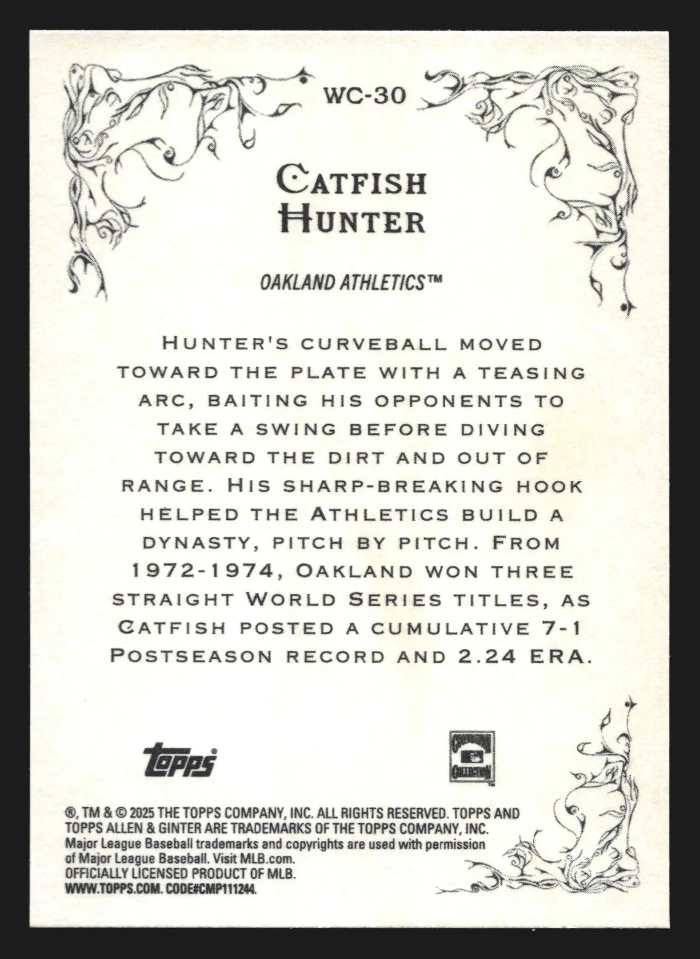 2025 Allen & Ginter Wicked Curves #WC-30 Catfish Hunter Athletics HOF - Baseball Card Single