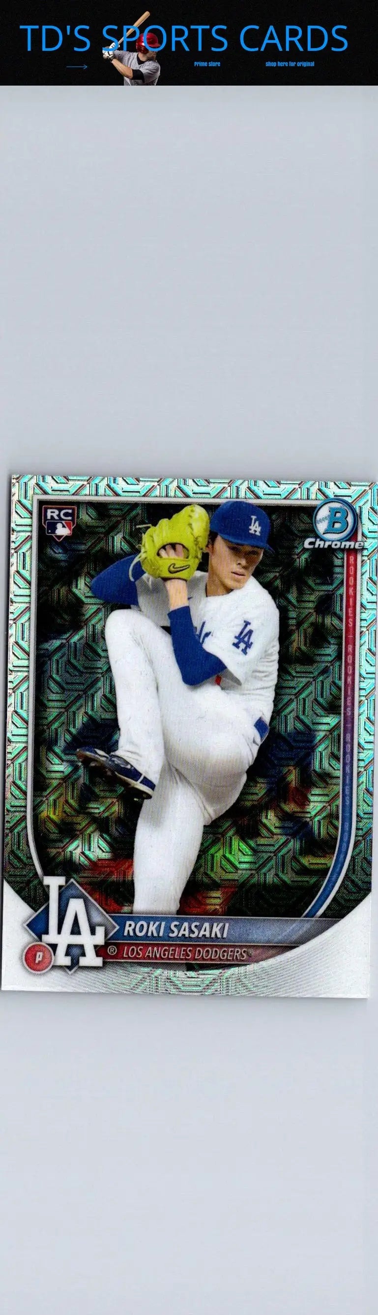 2025 Bowman 12 Roki Sasaki Mojo Refractor baseball card front view