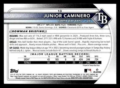 2025 Bowman #13 Junior Caminero - Baseball Card Single