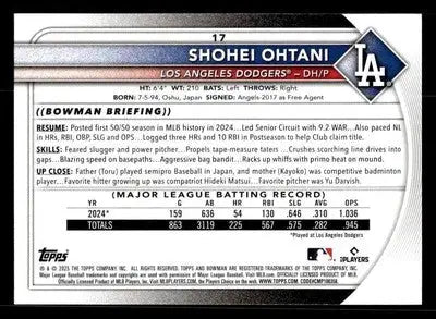 2025 Bowman #17 Shohei Ohtani - Baseball Card Single