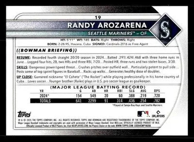 2025 Bowman #19 Randy Arozarena - Baseball Card Single