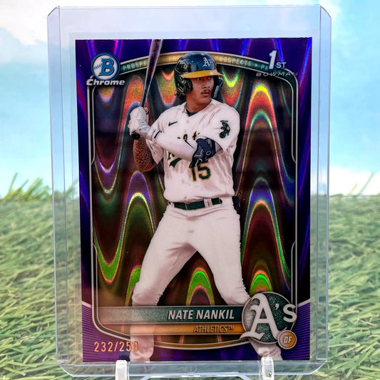 Nate Nankil purple wave trading card from 2025 Bowman first Bowman #BP-102