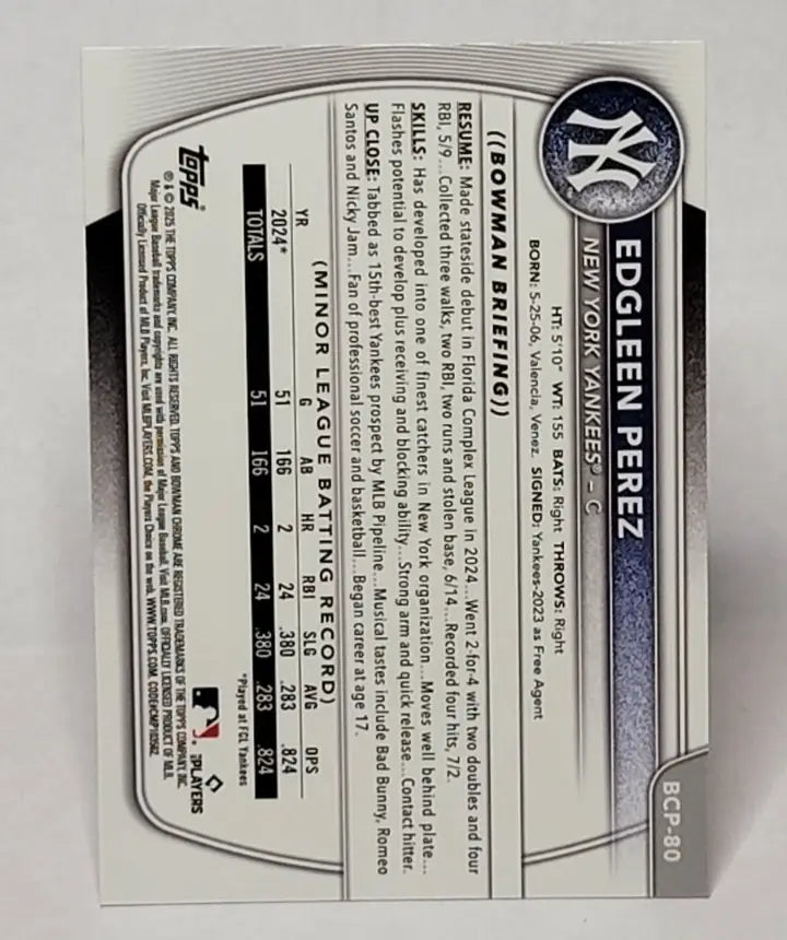 Edgleen Perez Bowman 1st Chrome Prospects Mojo Refractor baseball card image