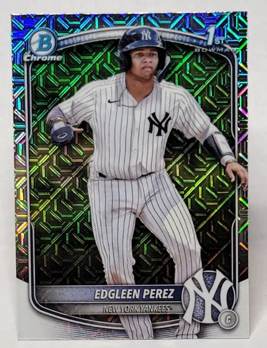 Edgleen Perez baseball card from 2025 Bowman 1st Chrome Prospects Mojo Refractor