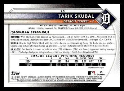 2025 Bowman #20 Tarik Skubal - Baseball Card Single