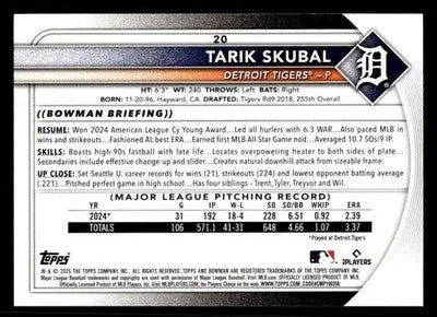 2025 Bowman #20 Tarik Skubal - Baseball Card Single
