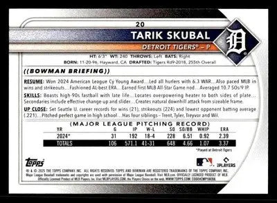 2025 Bowman #20 Tarik Skubal - Baseball Card Single