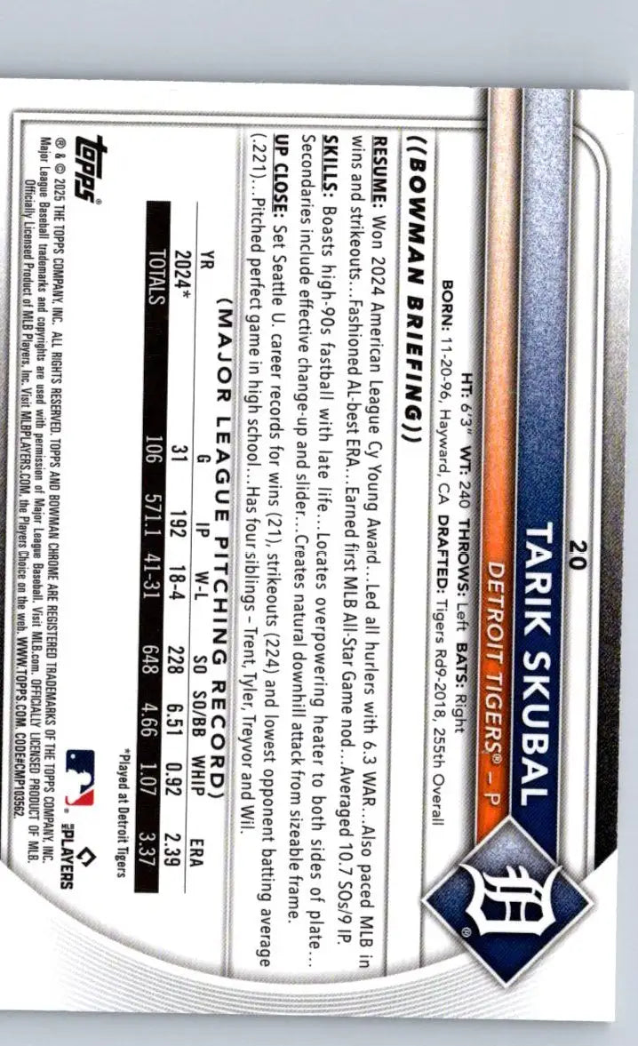 Tarik Skubal baseball card 2025 Bowman Chrome Mojo Refractor featuring Charles Chamberlin