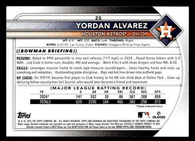 2025 Bowman #25 Yordan Alvarez - Baseball Card Single