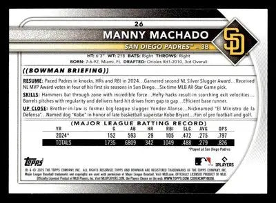2025 Bowman #26 Manny Machado - Baseball Card Single