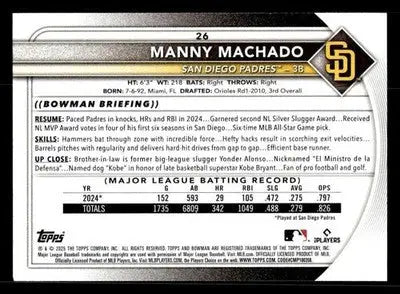 2025 Bowman #26 Manny Machado - Baseball Card Single